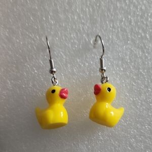 Hand Crafted Yellow Duck Earrings with Pink Beaks